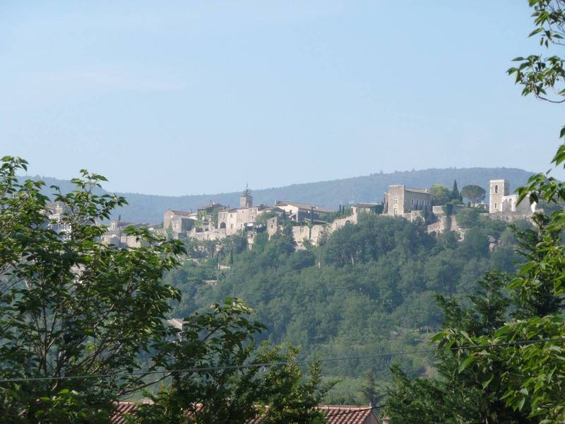 Belle vue sur le village de Menerbes depuis cette bastide à la vente par l'agence Immobilière du Luberon