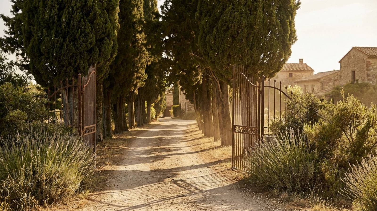 Allée de cyprès menant à un hameau caché en Provence