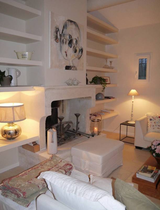 salon bibliothèque avec cheminée